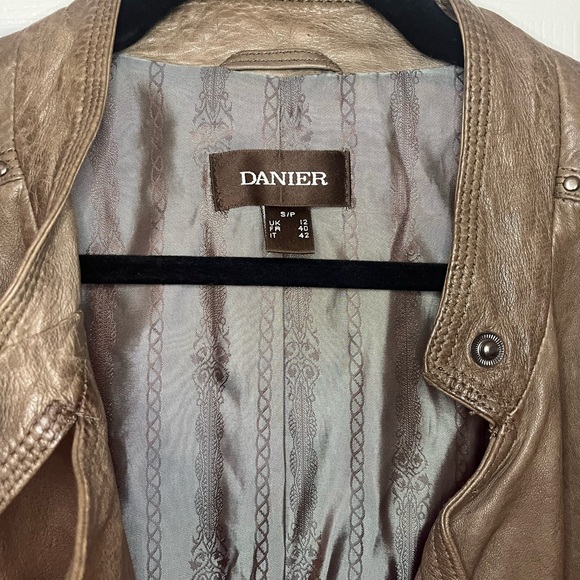 Danier Genuine Leather Moto Jacket – Brown | Asymmetrical Zip - Picture 3 of 5